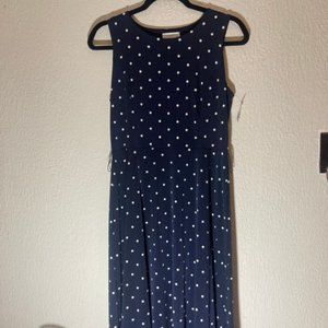 Charter Club American Bloom Dark Navy & White Polka Dot Dress Size Small Petite